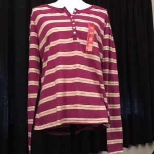 Pink and cream striped long sleeve shirt.